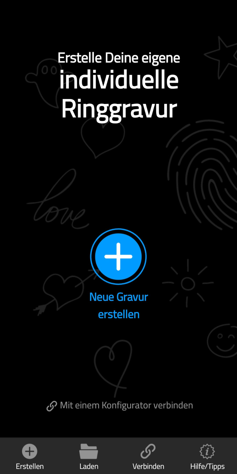 Schritt 1: Startbildschirm der Ring-Gravur-App